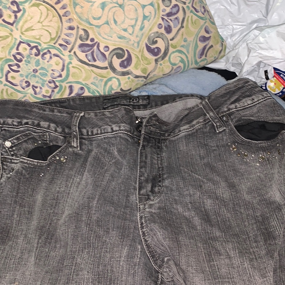 gray rhinestone embellished jeans